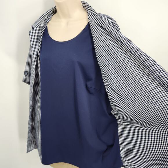 Maggie Barnes 2-in-1 Button Blouse Women's Plus Size 20W Checkered Short Sleeve - Picture 1 of 11